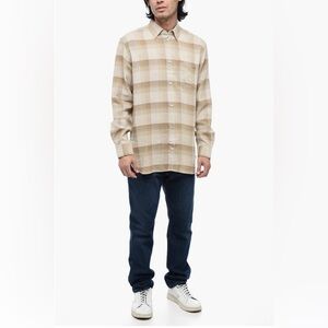 Golden Goose Alvise Checked Long Sleeve Shirt in White Pepper / Sand Size Small